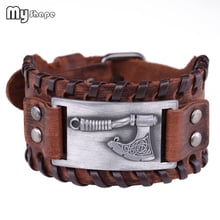 My Shape Perun Axe Bracelet Irish Knot Viking Wristband Snap Bracelets Weave Cuff Bangle Brown Genuine Leather Men Jewelry 2024 - buy cheap