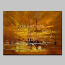 Arthyx Art Hand Painted Palette Knife Boat Landscape Oil Paintings on Canvas Abstract Posters Wall Picture For Living Home Decor 2024 - buy cheap