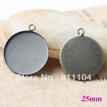 25mm Antique Bronze Plated Copper Round Blank Tray Bases Pendant with Loop Bezels DIY Cabochons CABs Jewelry Findings Wholesale 2024 - buy cheap