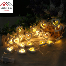 1,2 m 10 LED en forma de Corazón De Madera luces decorativas cadena festiva Navidad interior batería caja vestir cuerda de luz 2024 - compra barato