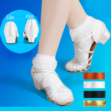 New Ballroom Tango Latin Dance Shoes White Satin Latin Woman Dancing Shoe Wholesale Dance shoes For Girls Low Heel Salsa Sandal 2024 - buy cheap