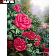 Homfun quadrado completo/broca redonda 5d diy pintura diamante "rosa flor" 3d diamante bordado ponto cruz decoração de casa a19919 2024 - compre barato