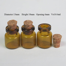 Mini botella de vidrio ámbar con corcho de madera, viales de muestra de vidrio pequeños de 0,6cc, 13mm x 18mm x 6mm, 1000x0,6 ml, contenedores de deseos de almacenamiento 2024 - compra barato