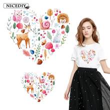 Nicediy-Parche de corazón de animales de dibujos animados, transferencia de hierro para ropa, pegatina de vinilo de transferencia de calor para niños, parches, insignia de apliques DIY 2024 - compra barato