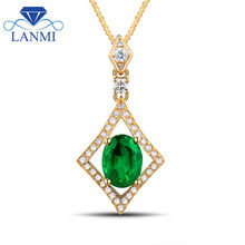 New Fashion Women Jewelry Design Oval 6x8mm 14Kt Yellow Gold Natural Emerald Pendant Necklace Genuine Gemstone WP040 2024 - buy cheap