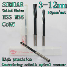 3*4*5*6*7*8*9*10*11*12mm 10 pcs/set  United States  HSS CO%5 M35 Containing cobalt spiral reamers Precision H7 2024 - buy cheap