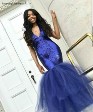 Royal Blue Sequins Prom Dresses 2019 For Black Girls Formal Holidays Graduation Wear Party Gowns Plus Size Custom Made 2024 - buy cheap