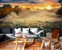 Papel de parede personalizado floresta 3d, rio, cascata, para sala de estar, quarto, plano de fundo de tv, à prova d'água 2024 - compre barato