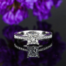 1ct Princess Cutting Cubic Zircon Stone Square Women Wedding Ring 100% 925 Sterling Silver Luxury Crystal Female Engagement Ring 2024 - buy cheap