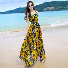 2019 Summer New Elegant Women's Spaghetti Strap Chiffon Dress Bohemian Long Dress Seaside Resort Party Beach Dresses 2024 - buy cheap