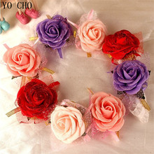 YO CHO Fashion Wedding Flower Rose Wedding Accessory favors Corsages Groom boutonniere Lace PE Bridal Bridesmaid Wrist Flower 2024 - buy cheap