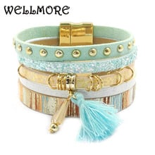 WELLMORE-pulsera de cuero para mujer, brazalete bohemio de 6 colores, regalo, joyería al por mayor, dropshipping 2024 - compra barato