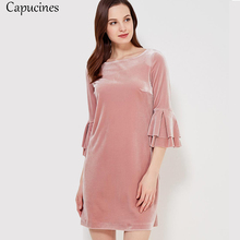 Capucines Fall High Quality Butterfly Sleeve Velvet Dress Autumn Woman Three Quarter O-Neck  Ruffles Party Mini Dresses 2024 - buy cheap