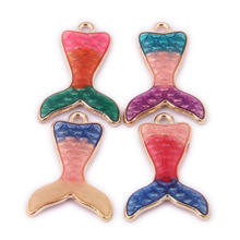 Mini Order 10pcs/Lot Multicolor Enamel Alloy Beauty Mermaid Fish Pendant Charms Gold Tone Metal Oil Drip Ornament Earring Charms 2024 - buy cheap