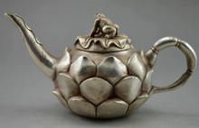 Exquisite Chinese Collectible Decorated Old Handwork White Copper Lotus Frog Statue Tea Pot 2024 - buy cheap