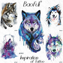 Baofuli-tatuaje temporal de galaxia, Lobo, planetas, árbol, estrella, acuarela, púrpura, Tribal, Luna, tatuaje impermeable, arte corporal, tatuajes de brazo 2024 - compra barato