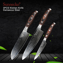 SUNNECKO 3 шт. набор кухонных ножей шеф-повар Santoku кухонные ножи дамаск японский VG10 стальные лезвия Ножи для резки мяса деревянная ручка 2024 - купить недорого