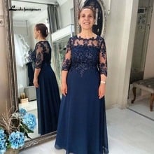 Azul marinho chiffon mãe da noiva vestido plus size três quartos manga a linha do noivo mãe vestidos de festa de casamento 2024 - compre barato