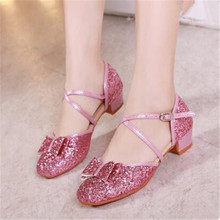 Girls leather shoes professional Latin dance shoes children girls  dance shoes Cowhide soft bottom Fashion sequins high heels 2024 - buy cheap