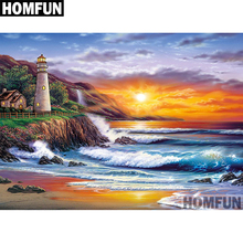 Homfun quadrado completo/broca redonda 5d diy pintura diamante "seaside cenário" bordado ponto cruz 5d casa decoração presente a03998 2024 - compre barato