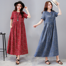 2019 Summer Ethnic Vintage Women Cotton Linen Floral Print Pocket Loose A-line Dress Mori Girl Beach Boho Robe Dress Vestidos 2024 - buy cheap