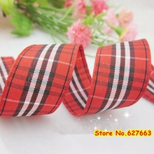 Free shipping 1'' /25mm Plaid ribbon jacquard ribbon Scottish style red plaid 2024 - buy cheap
