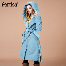 ARTKA-capa gruesa con capucha para otoño e invierno, Plumífero blanco con fajas y bolsillo, estampado de letras, prendas de vestir YK10383D, novedad de 2018, 90% 2024 - compra barato