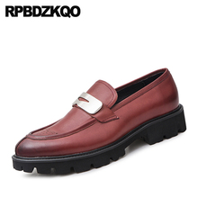 Brogue Genuine Leather Men Pointed Toe Dress Shoes Formal Metal Business Loafers Platform Wedding Black Solid Burgundy Creepers 2024 - buy cheap