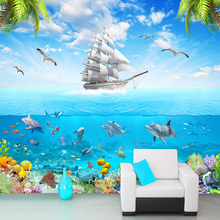 Papel de parede foto personalizada 3d estilo golfinho de vela subaquática com imagem de desenho animado para sala de estar decoração de quarto infantil mural de parede 2024 - compre barato