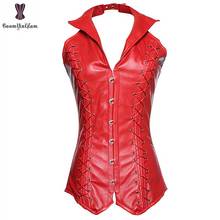 Steampunk Vest Corset V-Neck Gothic Bustier Overbust Faux Leather Corselet Plus Size Solid Red Black Korset Steel Boned Corsets 2024 - buy cheap