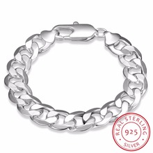 Lekani New Fine Jewelry Men 925 Sterling Silver Hand Cuff Bracelet 12mm 925 Silver Figaro Chains Bracelets & Bangles For Men 2024 - buy cheap