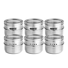 6pcs / set Clear Lid Magnetic Spice Jar Stainless Steel Spice Sauce Storage Container Pots Kitchen Condiment Holder Houseware 2024 - buy cheap