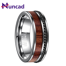 Nuncad 8MM width black crystal  tungsten steel ring polished plane bevel inlaid wood grain man's wedding bands male rings T109R 2024 - buy cheap