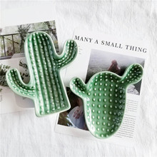 Nordic Ceramic Cactus Storage Tray Simple Green Jewelry Organizer Plate Food Dessert Dish Table Decoration Props 2024 - buy cheap