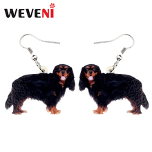 WEVENI Acrylic Black&Tan Cavalier King Charles Spaniel Dog Earrings Drop Dangle Fashion Animal Pet Jewelry For Women Girls Gift 2024 - buy cheap