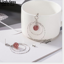 Uglyless 100% Real 925 Silver Drop Earrings for Women Summer Style Multi Circles Earrings Strawberry Quartz Balls Fine Jewelry 2024 - buy cheap