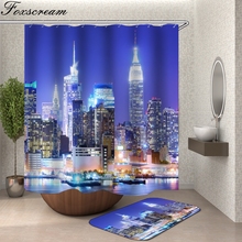Cortina de ducha de ciudad con ganchos, colorida cortina de baño, tela 3d, impermeable, cortinas de ducha o alfombrilla 2024 - compra barato