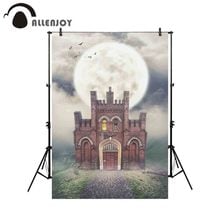 Fondo fotográfico profesional Allenjoy, Castillo embrujado, Colina, Luna, escena extraña, telón de fondo, sesión fotográfica de Halloween 2024 - compra barato