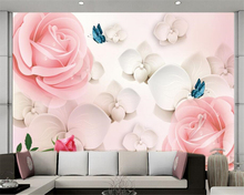 Papel pintado 3d personalizado para pared Rosa moderna 3d flores mariposa TV Fondo pared foto mural papel pintado para sala Beibehang 2024 - compra barato