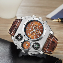 Спортивные кварцевые часы Oulm, большие часы с двумя часовыми зонами, мужские повседневные наручные часы с термометром и компасом, декоративные часы для мужчин 2024 - купить недорого