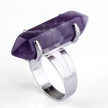 100-Unique Silver Plated Natural Purple Amethysts Hexagon Column Adjustable Stone Finger Ring Fashion Jewelry 2024 - buy cheap