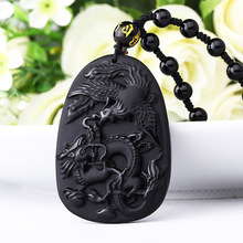 Beautiful sculpture and abrasive natural Obsidian dragon and Phoenix Pendant Crystal Pendant Necklace Pendant + jewelry 2024 - buy cheap