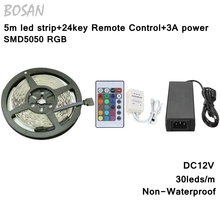 SMD RGB LED Strip rgb strip Led Light 5050 5m 30Leds/m led Tape IP65 Waterproof RGB diode ribbon 24Key IR Controller DC 12V 2024 - buy cheap