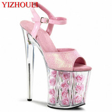 European and American stage 20CM crystal shoe, transparent ribs super thick roses decorated waterproof platform sandals 2024 - buy cheap