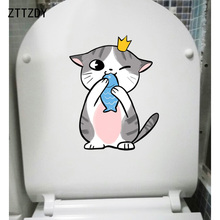 ZTTZDY 17.7*22.7CM Funny Cats Eat Fish Toilet Sticker Decal Bedroom Wall Decor T3-0072 2024 - buy cheap