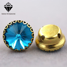 Hot selling Lake Blue Round shape glass crystal sew on rhinestones gold base lacy claw rhinestone Diy clothing accessories 2024 - buy cheap