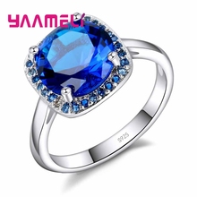 Fashion African Bead Crystal Ring 925 Sterling Silver Blue Square CZ Cubic Zircon Stone Engagement Women Jewelry Gifts 2024 - buy cheap