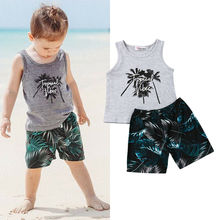 Летние комплекты одежды для маленьких мальчиков и От 1 до 6 лет топы с изображением кокосовой пальмы, футболка + короткие штаны 2024 - купить недорого