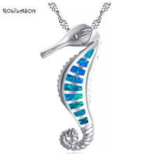 ROLILASON High Quality Hippocampus Animal Design Blue Fire Opal  silver color Pendant Necklace Jewelry for Women OP800 2024 - buy cheap