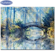 Full Square/Round Drill 5D DIY Diamond Painting" Autumn Fog Nature Bridge "3D Embroidery Cross Stitch 5D Home Decor Gift 2024 - buy cheap